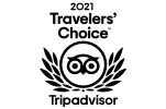 This image shows the 2021 Travelers' Choice award logo from Tripadvisor, featuring an owl inside a laurel wreath.