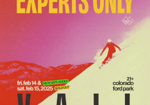 The image promotes an event called "Experts Only" by John Summit, scheduled for February 14-15, 2025, in Vail, Colorado.