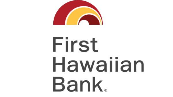 The image shows the logo of First Hawaiian Bank, featuring stylized red and yellow arcs above the bank's name in text.