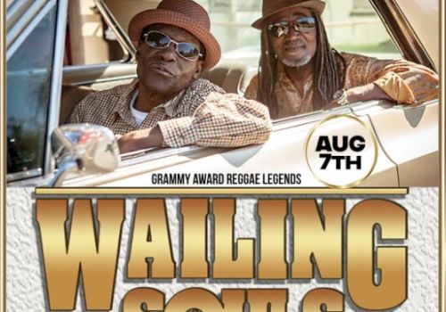 Two men in a vintage car with sunglasses, billboard-style text reads &ldquo;WALLING SOULS&rdquo; and &ldquo;GRAMMY AWARD REGGAE LEGENDS&rdquo; with event date AUG 7TH.