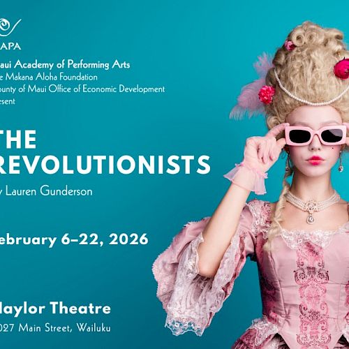 Poster for The Revolutionists by Lauren Gunderson, Feb 6&ndash;22, 2026 at Naylor Theatre, with a woman in pink rococo attire.